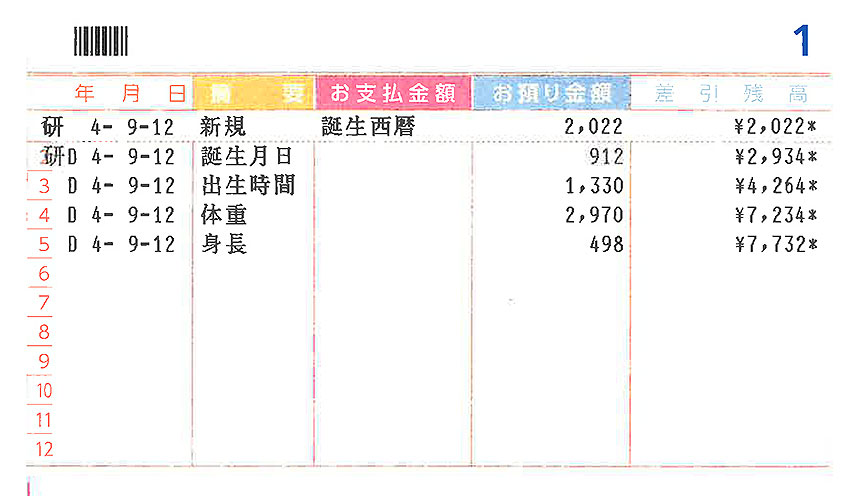はじめての通帳anniversaryのサンプル