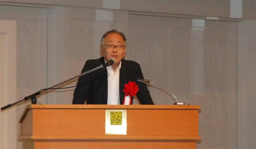 環境施策について話す鑓水氏（9月5日、山形市内）