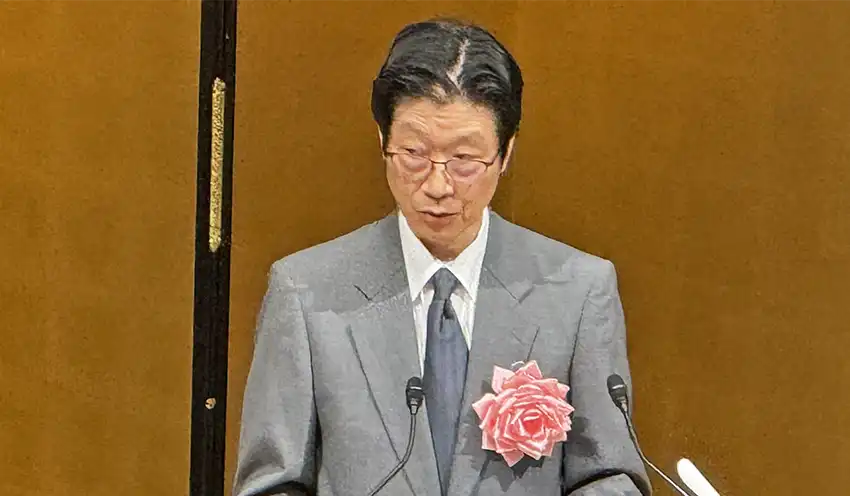 全国証券大会のあいさつで、企業の業況感に触れる内田副総裁（10月2日、経団連会館）